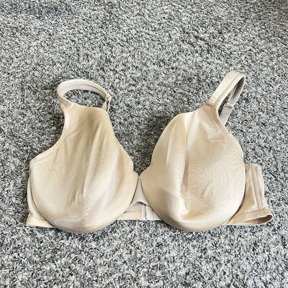 Cacique Size 40DD Full Coverage Balconette Bra Tan Underwired Satin - Picture 1 of 4